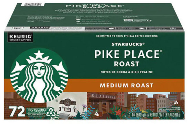스타벅스 파이크 플레이스 미디엄 K컵 캡슐커피 큐리그 72입 Starbucks Pike Place Medium Roast K-Cups, 900g, 72개입, 1개