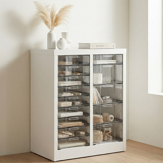 SeekFun 화장품 정리함 서랍장 캐비넷 악세사리 수납함 화장대 수납장 테이블상단 소품 컬러비즈 네일 정리대, 18단, 화이트/White