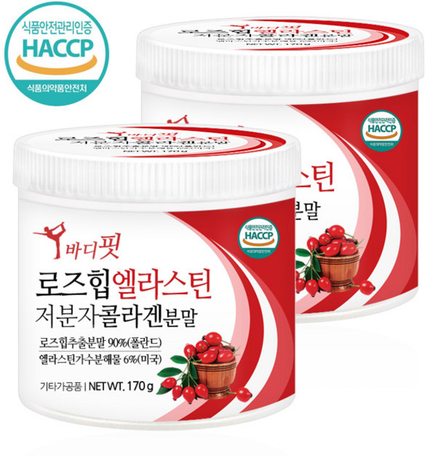 푸른들판 로즈힙 엘라스틴 콜라겐 분말 HACCP, 170g, 2개