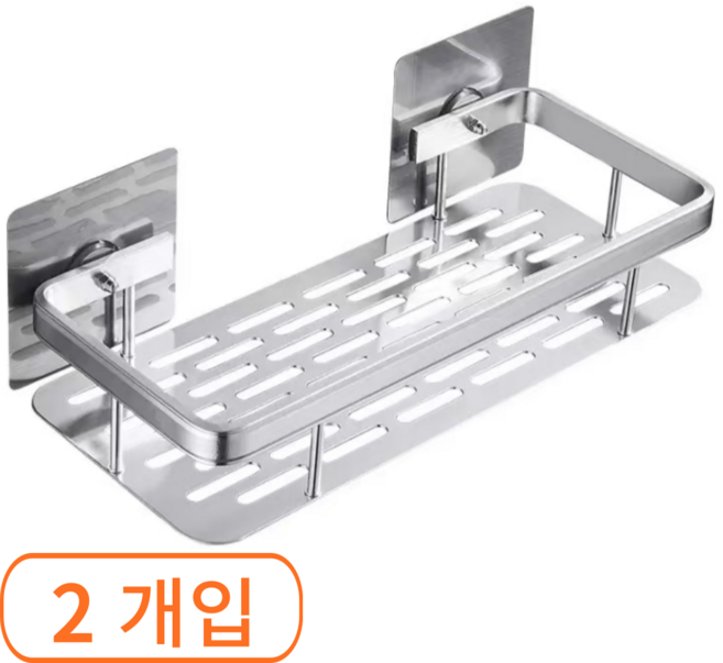 메르카 무타공 부착식 일자 욕실선반, 실버, 2개