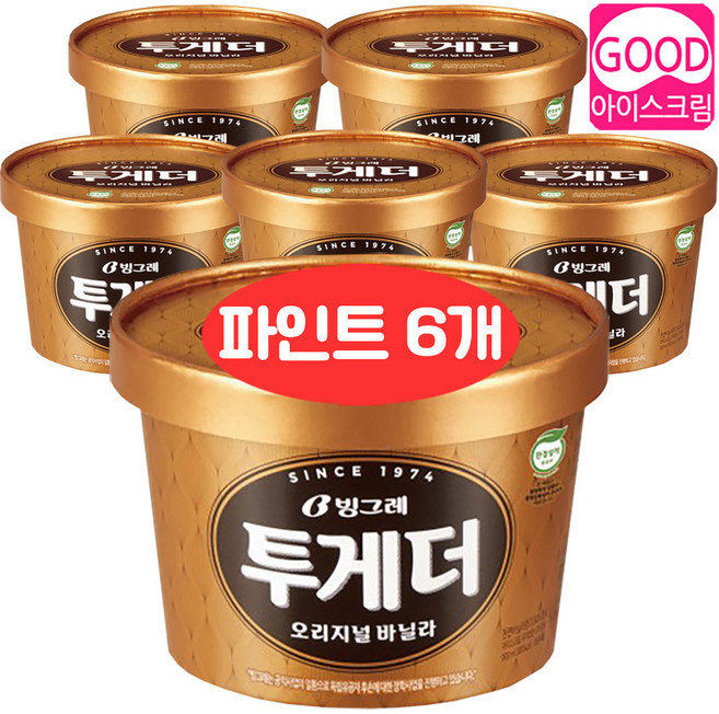 빙그레 투게더 바닐라 홈 한박스 아이스크림, 900ml, 6개