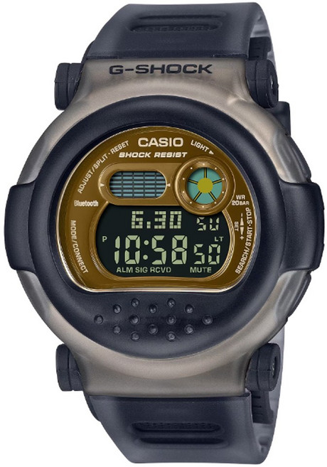 【CASIO 卡西歐】G-SHOCK 數位智慧藍芽雙錶圈設計電子錶-黑金(G-B001MVB-8 防水200米)