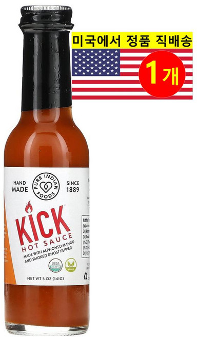 Pure Indian Foods 알폰소 망고와 훈제 고스트 페퍼로 만든 맛있게 매운 맛 킥 핫소스 141g 1개