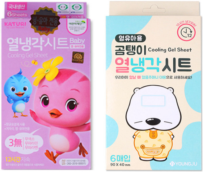 캐릭터 영유아 열냉각시트 해열용품 엄마까투리 곰탱이, 엄마까투리 분홍1개+곰탱이1개, 1세트, 6매입