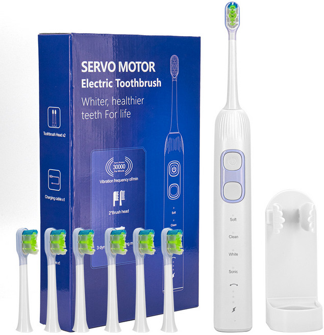 Sarmo Care 음파전동칫솔 초음파 전동칫솔 스마트 본체 전동칫솔 파워화이트닝 전동칫솔 전동칫솔 리필브러쉬 칫솔모6개 스탠드와 휴대용 케이스 포함, White, 1세트, X300