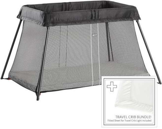 베이비비욘 여행용 침대 라이트 + 피팅 시트 번들 팩 블랙 원 사이즈(640001US) (Color-Black)