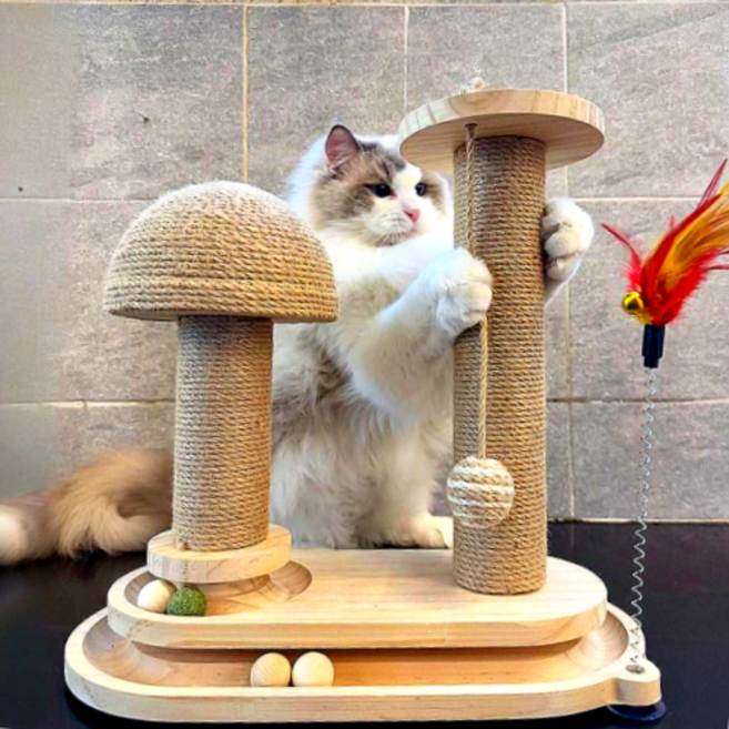 꼼꼼펫 고양이 장난감 스크레쳐 공놀이, 1개, 베이지