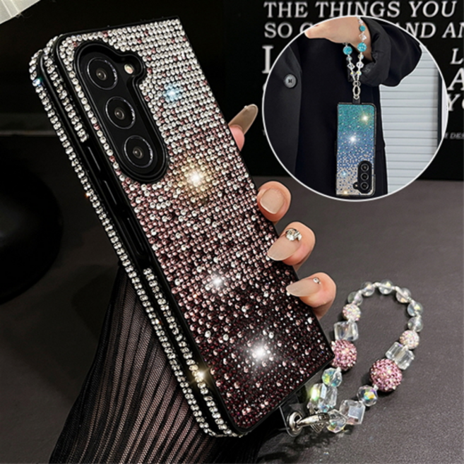 [수나르] 갤럭시Z폴드7 제트 지 크리스탈 큐빅 보석 그라데이션 스트랩 감성 명품 핸드폰 케이스