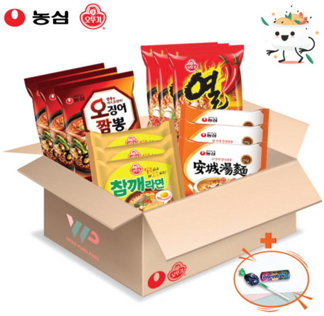 농심 오뚜기 봉지라면 혼합세트 4종 12봉입 오징어짬뽕 3입+안성탕면 3입+참깨라면 3입+열라면 3입 총 12봉입 멘토스+투시팝캔디 사은품 2종 증정, 1개