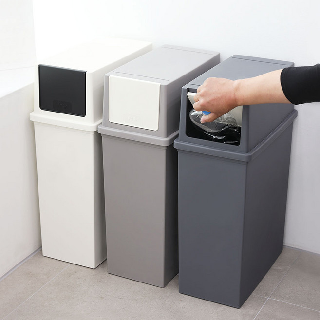 리빙스마일 분리수거함 푸시형 50L 3P세트, 푸시형 아이보리+브라운+그레이
