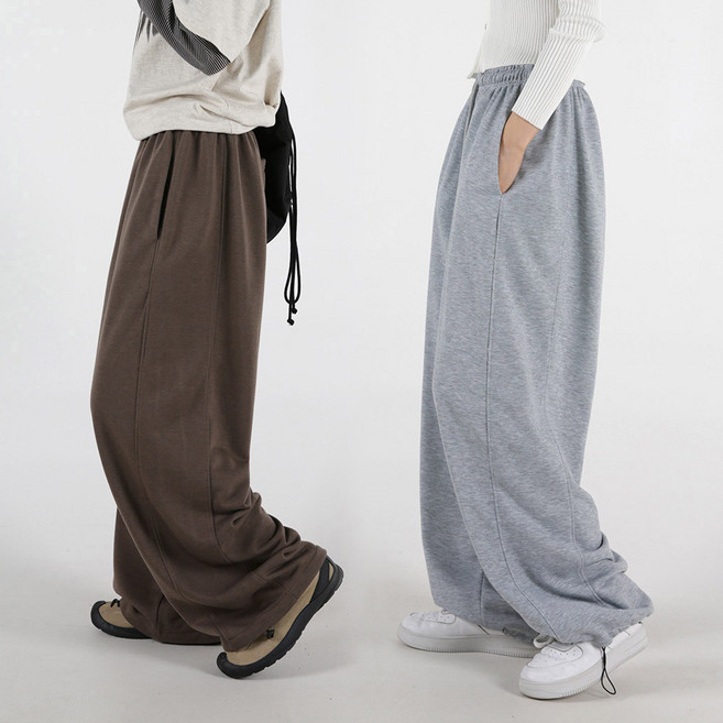 오버나인 봄 가을용 여자 여성 키작녀 키큰녀 숏/롱 기장선택 사이드 절개 밴딩 와이드 트레이닝 바지 팬츠