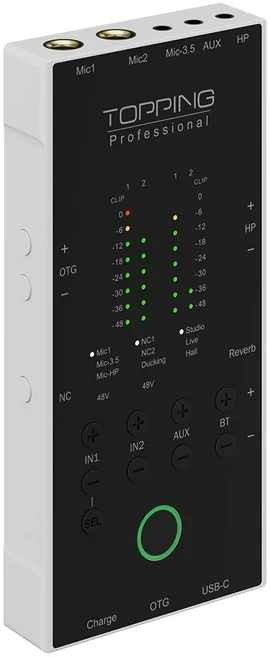 TOPPING M62 휴대용 오디오 인터페이스 듀얼 스마트폰 연결 AI 노이즈 감소 및 게이트 EQ 리버브 덕킹, 04 White