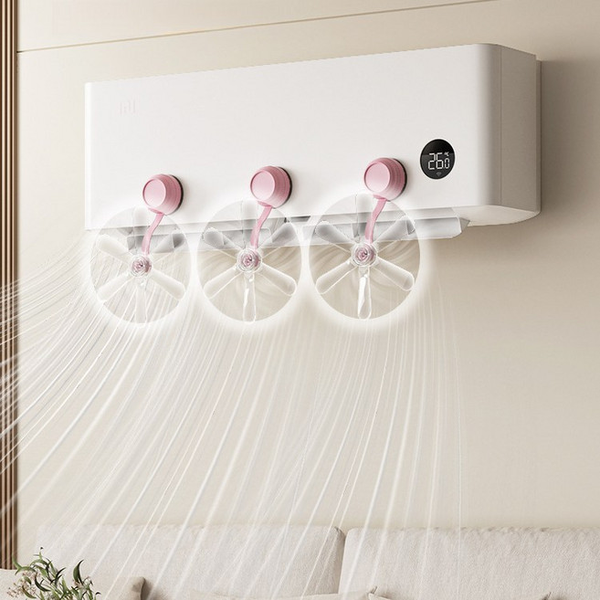 벽걸이 에어컨바람막이 흡착식 순환팬 실링팬 바람개비 무동력 날개 공기순환팬 에어컨가드, 3개, 핑크