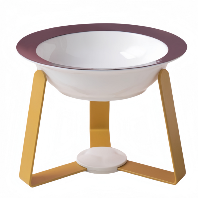 반려동물용품 스탠드형 도자기 고양이 밥그릇+거치 애견밥그릇 식기세트, 블랙+골드, 1개