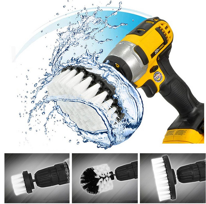 전동 드릴용 PP 나일론 세척 브러쉬 3종 세트 자동차 화장실 휠 타일 배수구 세차 청소 제거 솔 클리닝 임팩 드릴 육각 생크 나일론 전기 드릴 브러시 플라스틱 세척솔 세차솔 셋트, 1개