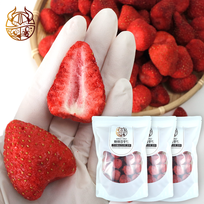 바이킹푸드 동결건조 딸기칩 540g(180g X3개) /건조딸기 건딸기 말린딸기 과일칩, 3개, 180g