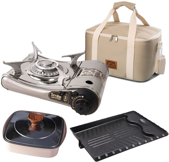 캡스톤 캠핑버너 냄비 불판 쿨러백세트 4종, 혼합색상, 1세트