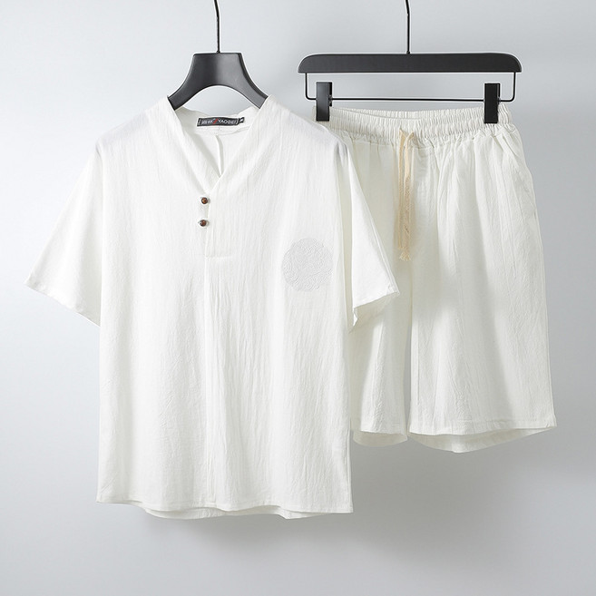 개량한복 상하 세트 면마 남성 여름옷 생활한복, 흰색, 6XL