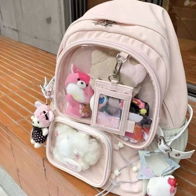 日系二次元大容量透明痛包娃包 雙肩包, 粉色 單包