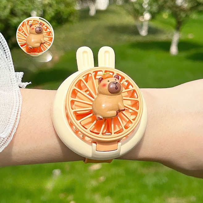 픽슝 시계선풍기 손목밴드 USB충전 휴대용 팔찌 선풍기, 멍멍 오렌지, 300mAh
