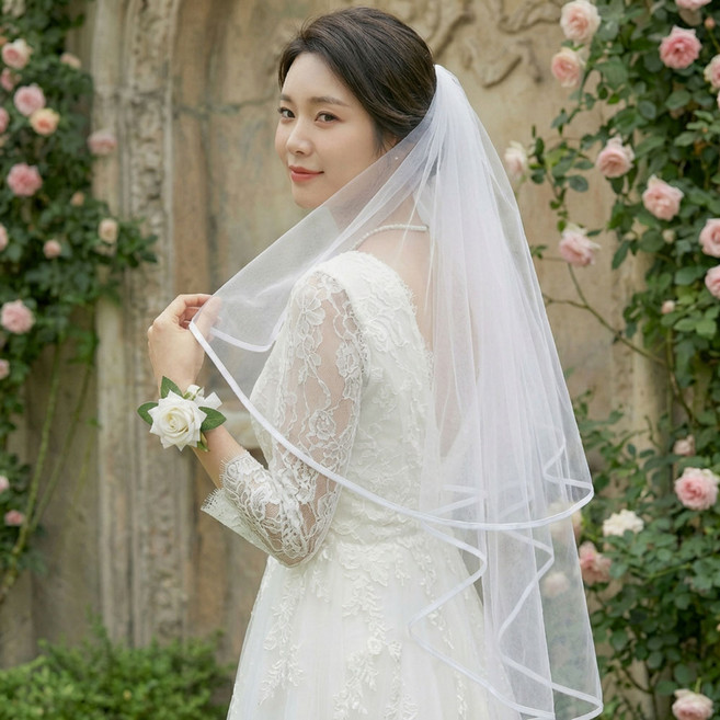 osshop 웨딩 베일 면사포 2단 레이어 숏베일, 1개, 면사포 화이트 80cm