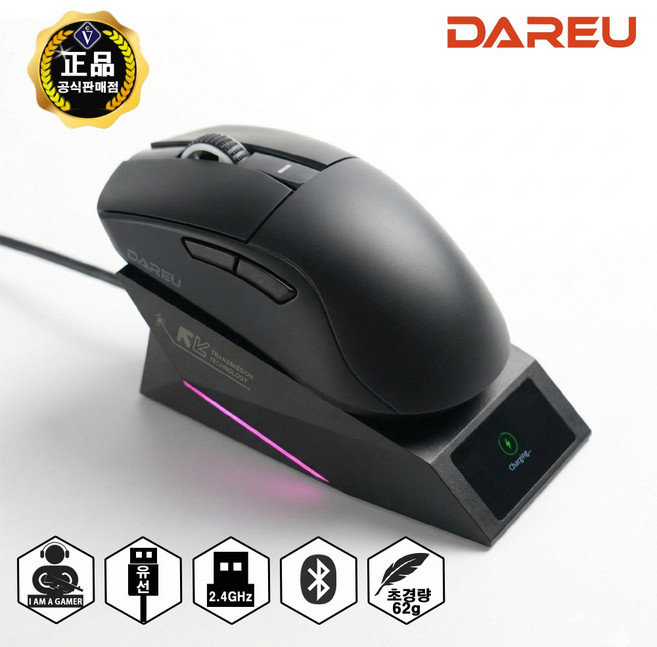 다얼유 A950GD CONSUMER 초경량 충전독 유 무선 게이밍 마우스, 블랙