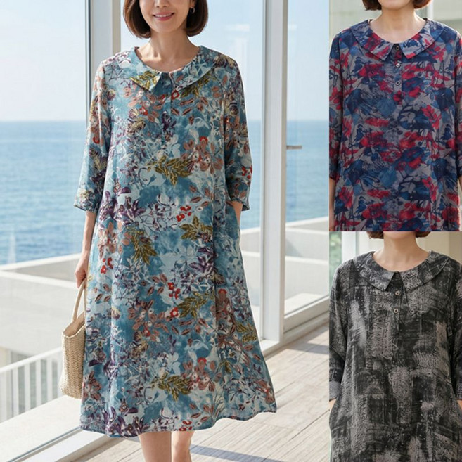 로즈맘 엄마옷 로즈맘 선이고운카라풍기인견원피스