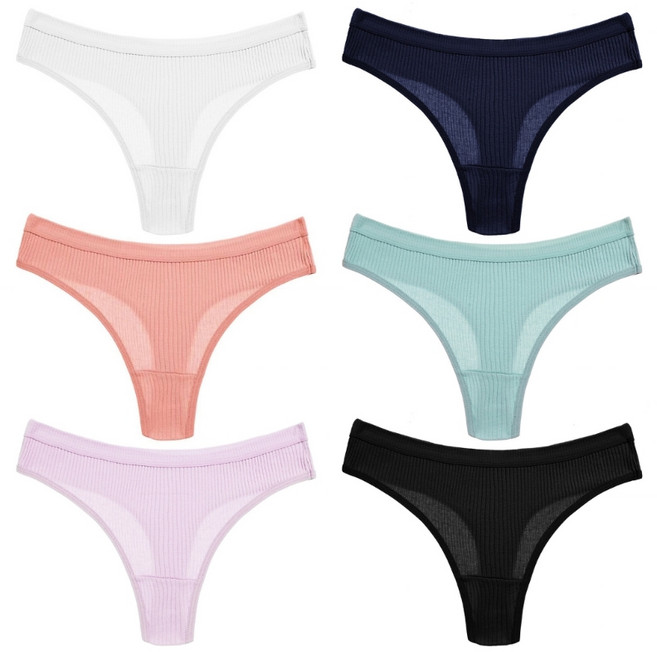 6Pcs T 백 여성 끈 팬티 부드러운 패브릭 저층 탄성 허리띠 속옷