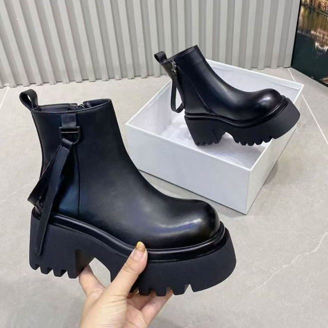 여성 가을겨울 부츠 통굽 송편 통굽 옆지퍼 가보키높이7cm굽 숏부츠