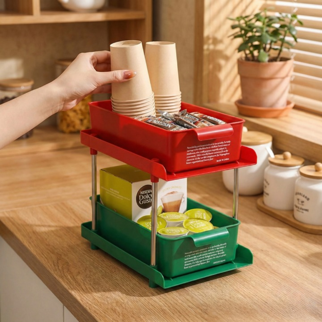 아우리온 공간확장 정리끝판 다용도활용 선반, 2단, 레드그린