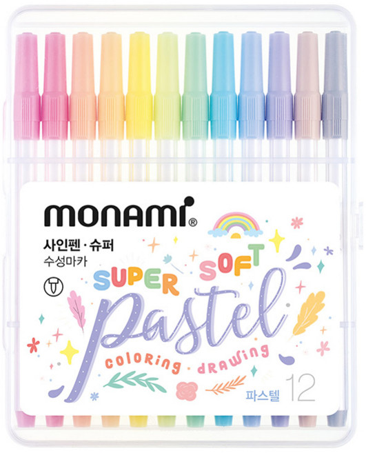 모나미 슈퍼사인펜 파스텔 12색 세트, 혼합색상, 1세트