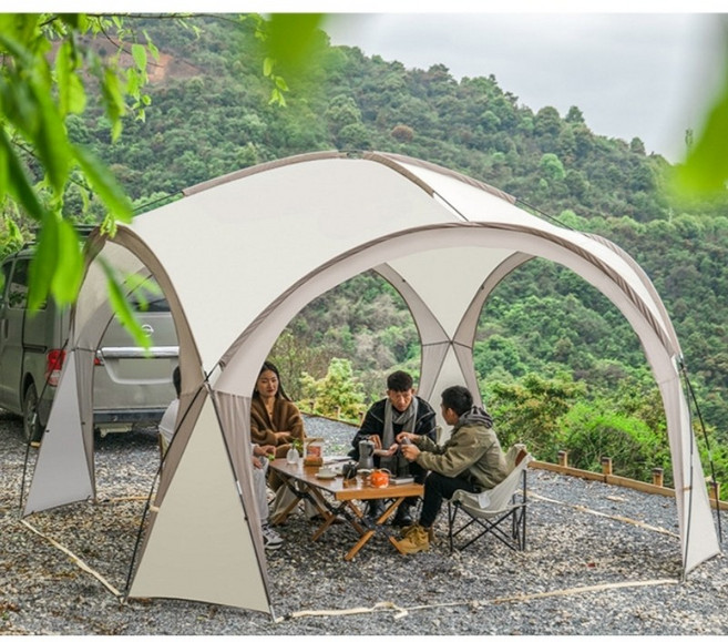 사계절 방수 캠핑 그늘 캠프 타프 돔형 텐트 야외 캠핑 돔형 돔 쉘터 스카이 텐트, 베이지