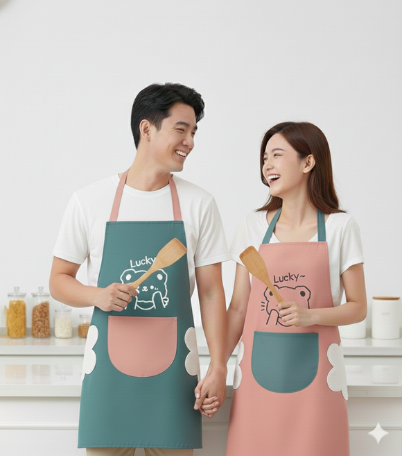 배로나 곰돌이 커플 방수 앞치마 1+1, 2개, 핑크+블루