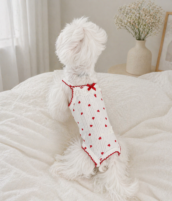 한세팩토리 강아지옷 나시 레이스 하트 디자인 데일리 펫웨어, 1개, 레드 하트