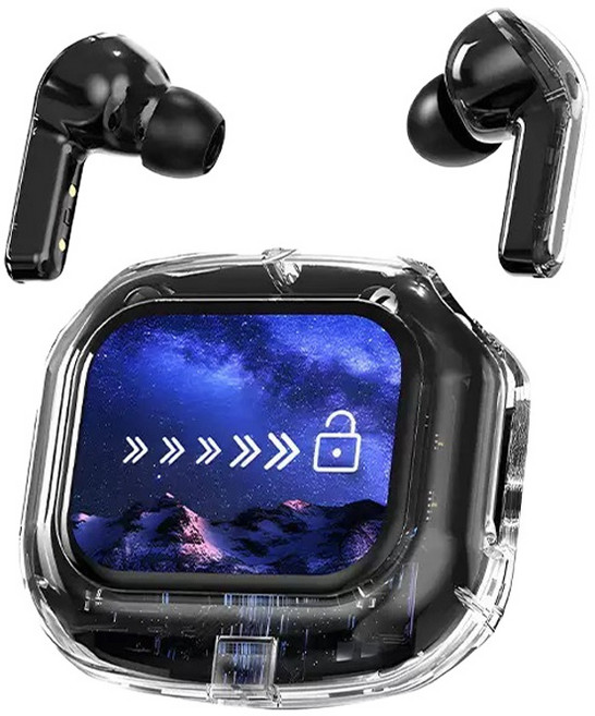 고음질 TWS 블루투스 이어폰 터치스크린 디스플레이 무선이어폰(패션 디자인 음악을 좋아하는 이들의 필수품), 검은색