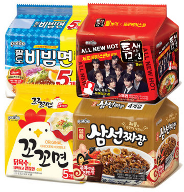 팔도 비빔면 + 틈새라면 + 꼬꼬면 + 일품삼선짜장(총 19봉), 팔도 비빔면 틈새라면 꼬꼬면 일품삼선짜장 총 19봉, 19개