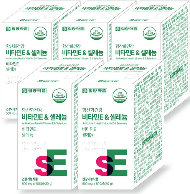 일양약품 항산화건강 비타민 E & 셀레늄 영양제 셀렌 토코페롤 e 활성산소제거, 5개, 60정