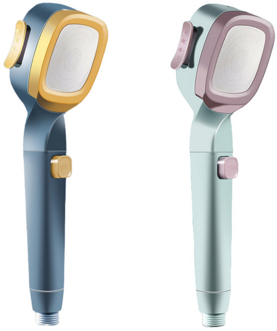 케이엠 욕실용 4단 변환 수압상승 샤워헤드, 핑크블루+네이비옐로우, 2개