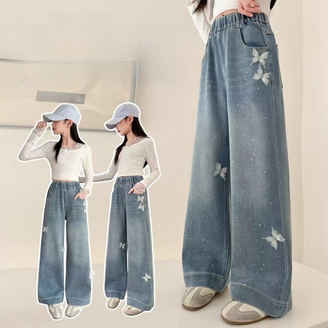 Toruva어린이 나비 무늬 와이드 청바지14세 이상