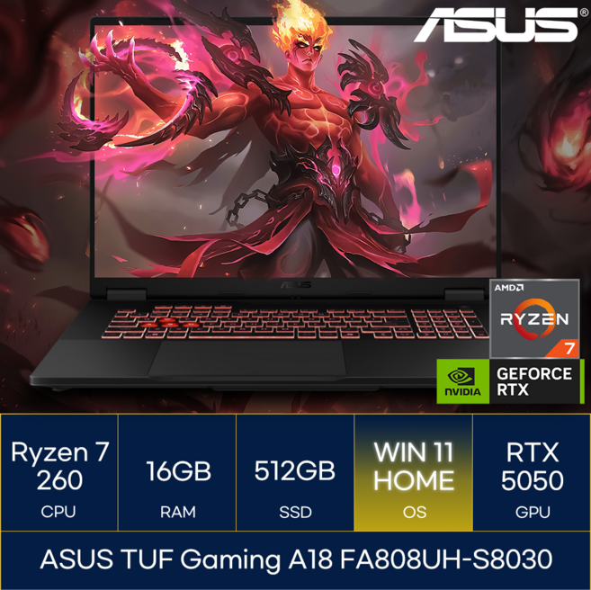 ASUS TUF Gaming A18 FA808UH-S8030, WIN11 Home, 16GB, 512GB, 예거 그레이