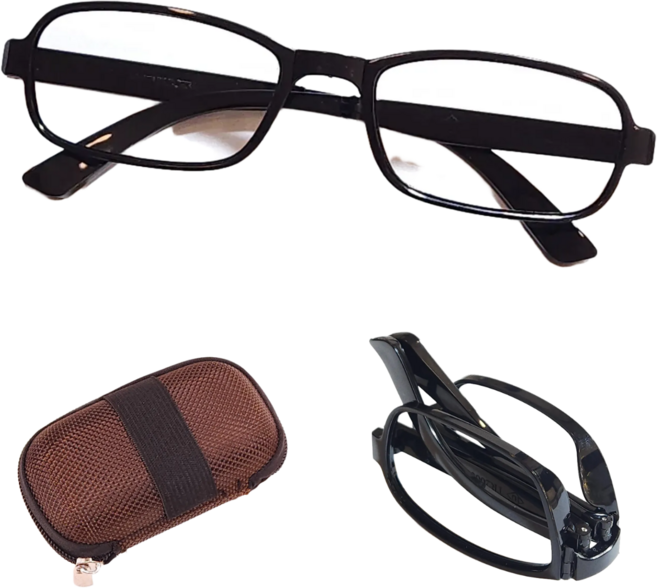 접이식 돋보기 노안 휴대용 안경테 벨트 케이스, 1개, 블랙