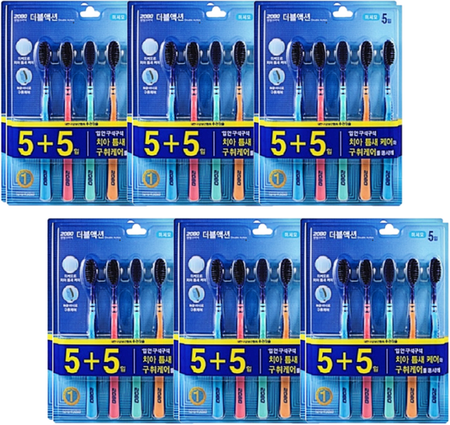 2080 더블액션 칫솔 미세모 5+5 (10개입), 10개입, 6세트