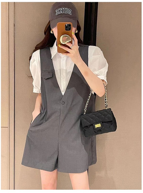 숏반바지 점프슈트 셋업 여성 캐주얼 오피스 멜빵 반바지 투피스