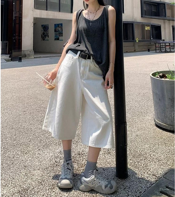 영메이 YM23465 여성 데일리 여름 버뮤다 청 반바지 7부 데님 캐주얼 와이드 청바지 S ~ 2XL