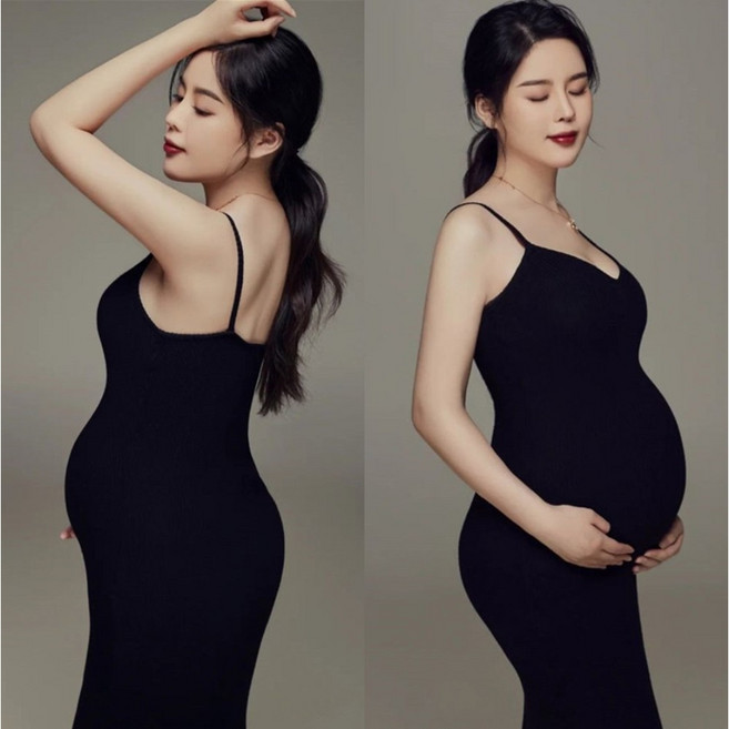 임산부 만삭 촬영 원피스 드레스 주수 사진 블랙 트임 롱원피스 베이비샤워
