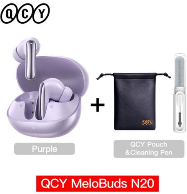 [호환] QCY 멜로버즈 N20 HT20 무선 블루투스 6.0 이어폰 -50dB 적응형 ANC 13mm 드라이버 헤드셋 6개의 마이크 HD 통화 이어버드 40시간, 15)Purple wiht PouchPen