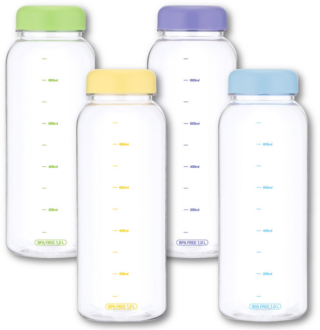 그로우민 눈금보틀 국산 트라이탄 물병 1000ml 4P (블루 옐로 그린 퍼플 1개씩), 혼합, 4개, 1L