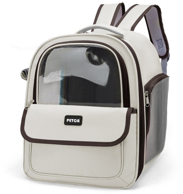 펫카 반려동물 투명창 백팩 이동가방, 아이보리, 1개