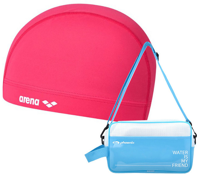 아레나 스판수모 + 피닉스 아동 사각 수영 가방, 수모 COR + 아동 사각 수영 가방 BLU, 1개