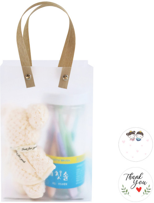 니즈엘 네임택 고리 수건 30X30 곰모양 타월 어린이집 생일 입학 졸업 수료 선물 유치원 구디백 키즈 칫솔 준비물, 1개, 곰수건(소)(아이보리)+파스텔칫솔(8개입)+스티커2장